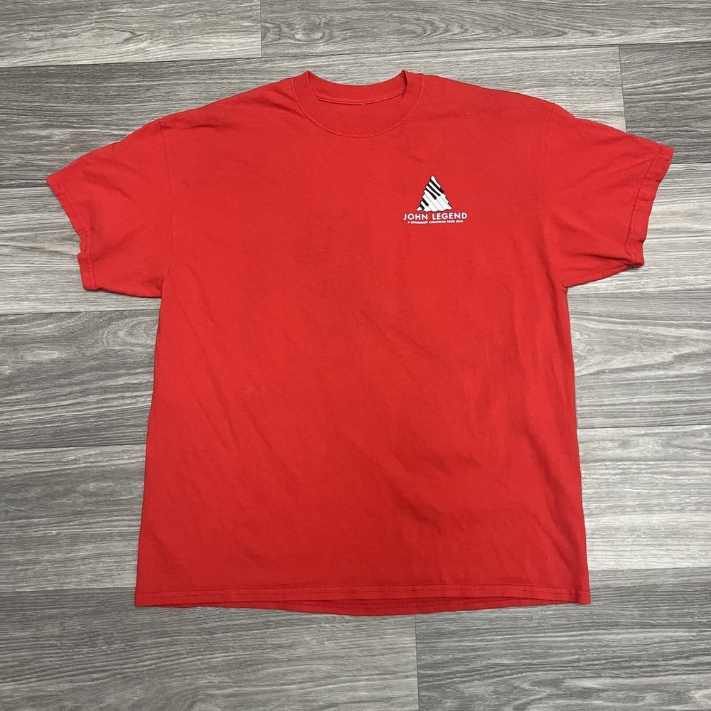 John Legend Band Tee Shirt Mens L Red Local Crew‎ Roadie Music Christmas Tour